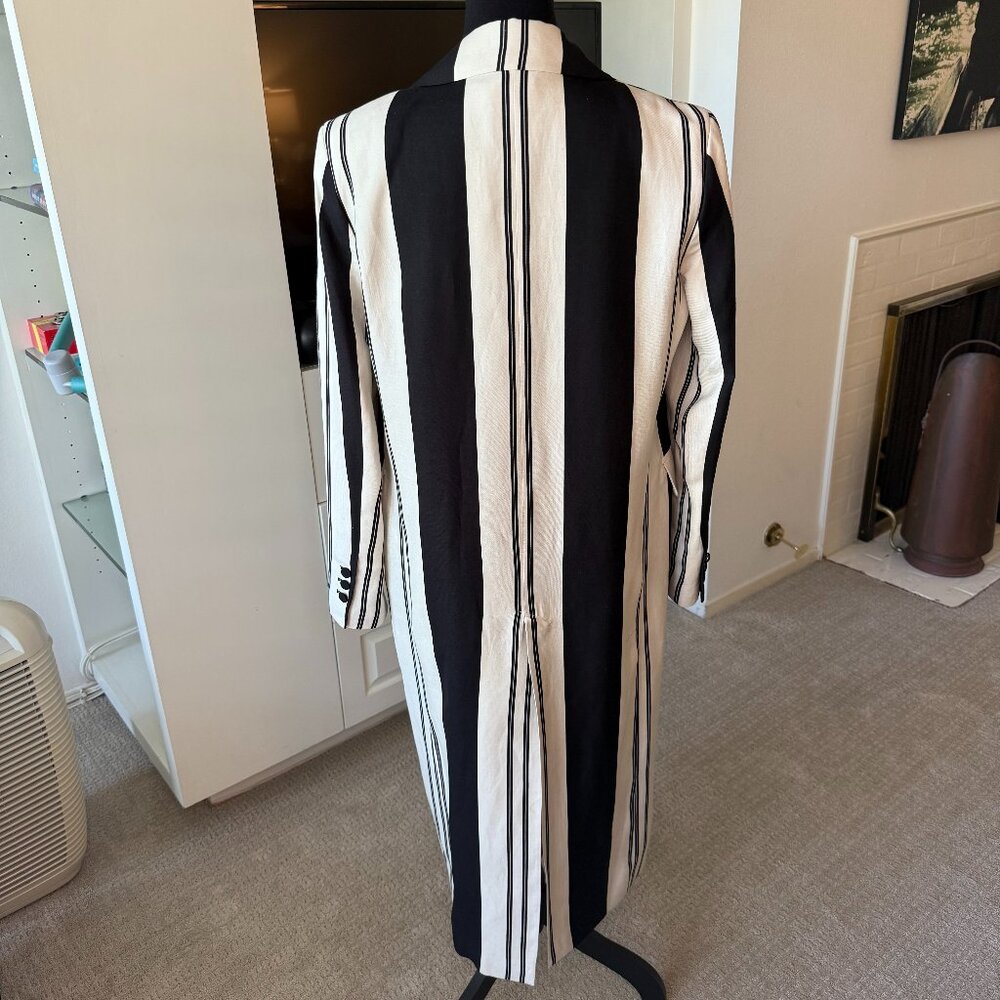 Zara Woman Black/Off White Striped Longline Blazer Coat Jacket Linen Blend - Picture 4 of 9